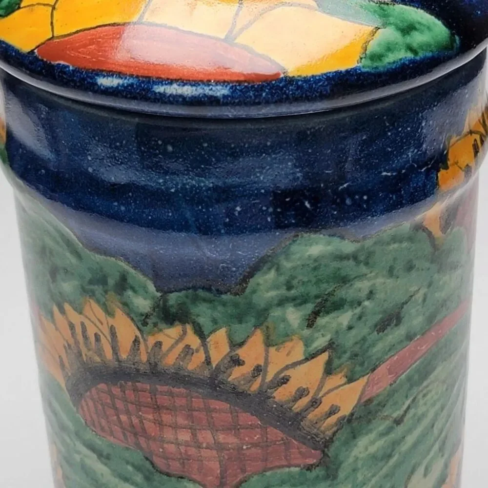Vintage Tuscan Majolica Style Sunflower Ceramic Canister Lidded Cookie Jar